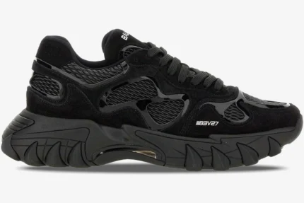 Side view of a Balmain B-East Low Top sneaker in all black with a chunky textured sole. - SKU AM1VI327THPC-0PA
