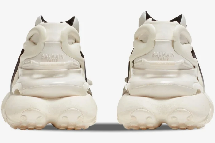 Rear view of Balmain Unicorn Low Top White sneakers featuring a chunky, sculptural heel design. - SKU YM0VJ309KNED-GAB