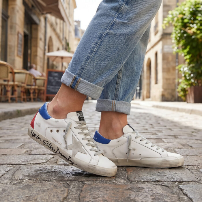 Golden Goose Superstar Distressed Leather Canvas White Blue Red [Lifestyle AI]