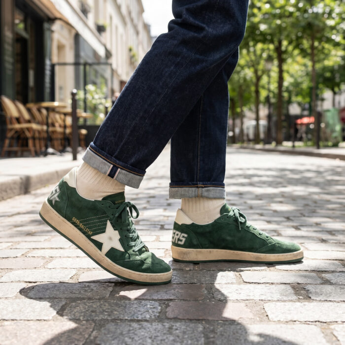 Golden Goose Ball Star Green Suede with White Leather Star [Lifestyle AI]