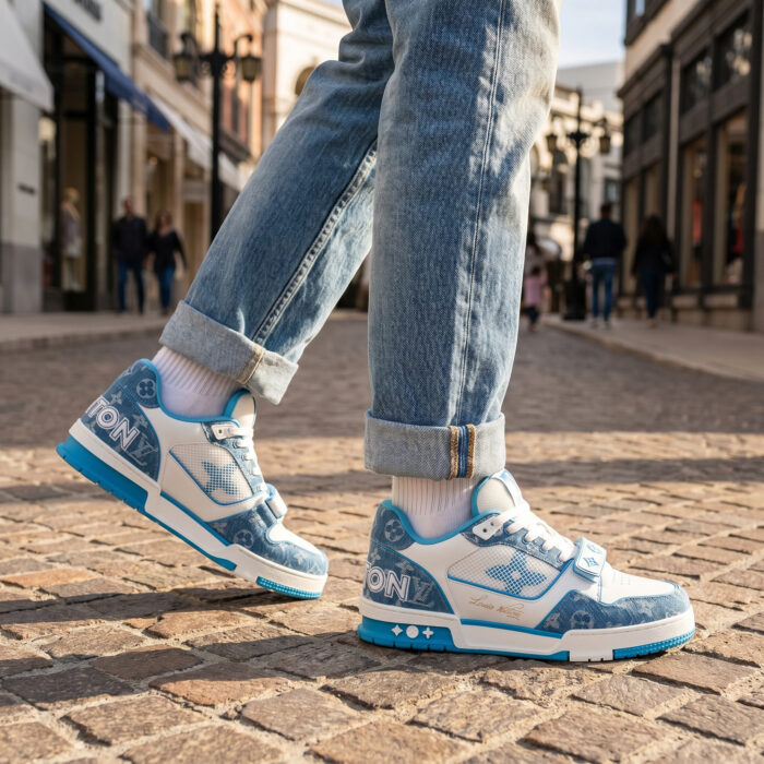 Louis Vuitton Trainer Low Velcro Strap Light Blue Monogram Denim [Lifestyle AI]