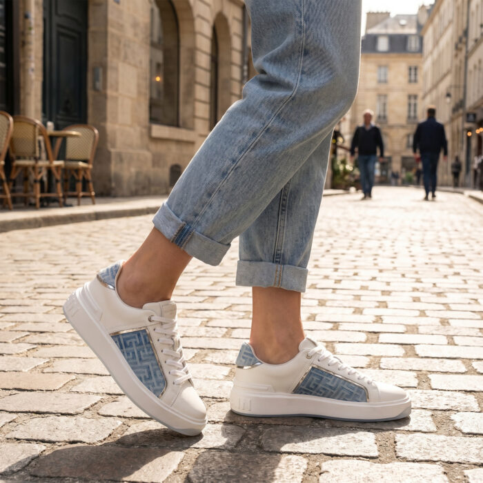 Balmain B-Court Low Logo-Monogrammed Denim Blue White [Lifestyle AI]