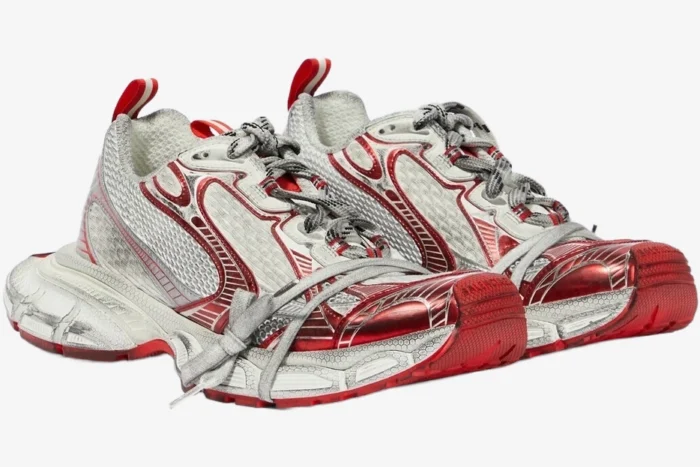 Balenciaga 3XL Mesh White Red Distressed Sneakers - Image 6