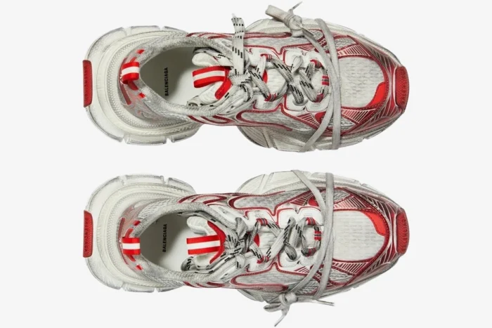 Balenciaga 3XL Mesh White Red Distressed Sneakers - Image 5