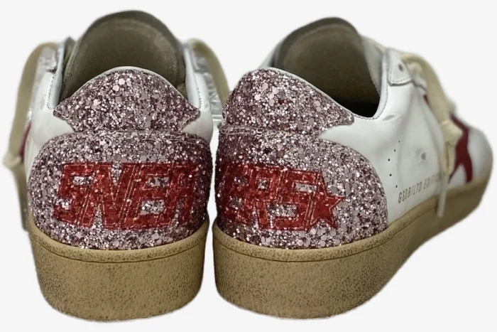 Golden Goose Ballstar Pink Glitter Star Red Distressed Leather - Image 2