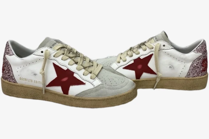 Golden Goose Ballstar Pink Glitter Star Red Distressed Leather - Image 5