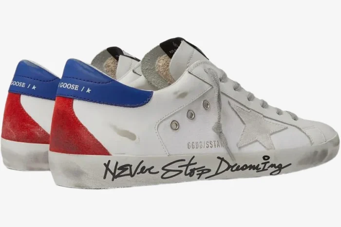Golden Goose Superstar Distressed Leather Canvas White Blue Red - Image 3