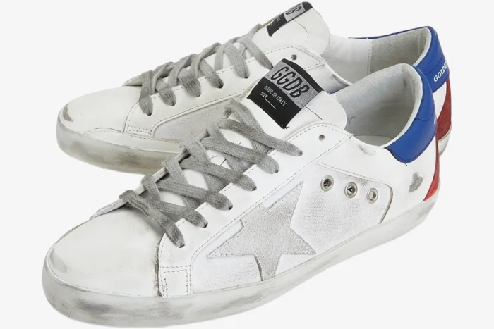 Golden Goose Superstar Distressed Leather Canvas White Blue Red - Image 4
