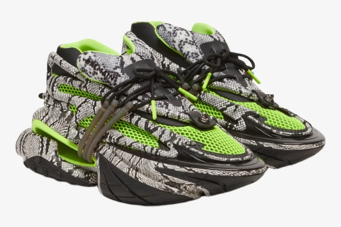 Balmain Unicorn Low Top Neoprene & Leather Grey Snake - Image 3