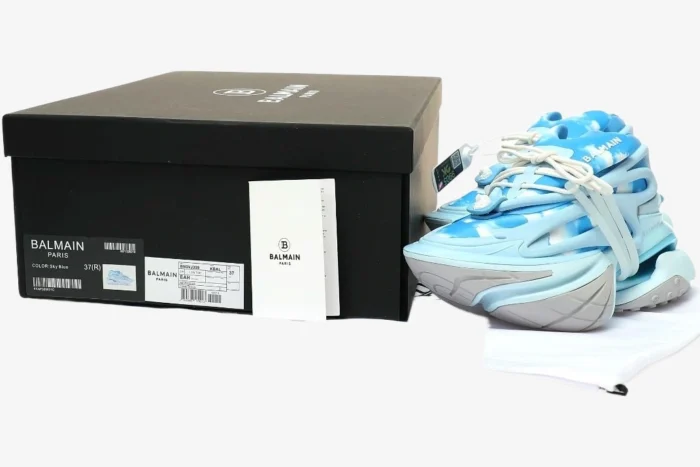 Balmain Unicorn Low Top Neoprene & Leather Blue Sky - Image 9