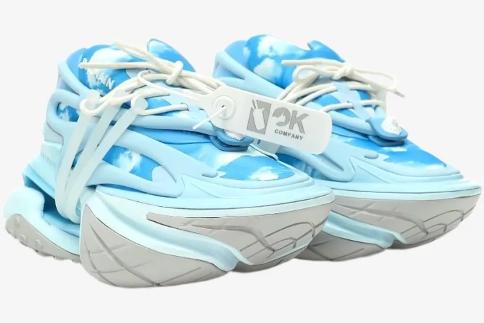 Balmain Unicorn Low Top Neoprene & Leather Blue Sky - Image 7