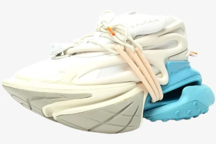 Balmain Unicorn Low Top Neoprene & Leather White Blue - Image 7