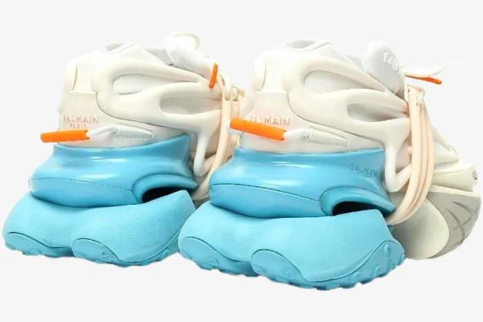 Balmain Unicorn Low Top Neoprene & Leather White Blue - Image 5