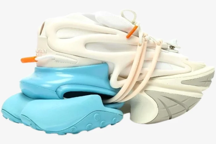 Balmain Unicorn Low Top Neoprene & Leather White Blue - Image 6