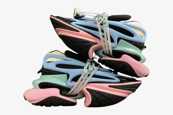 Balmain Unicorn Low Top Neoprene & Leather Blue Pink Green - Image 5