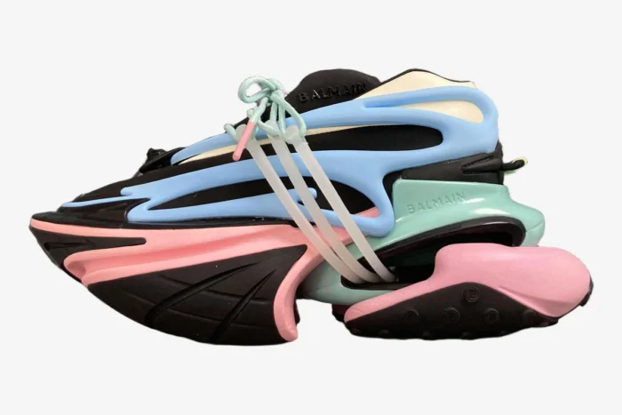 Balmain Unicorn Low Top Neoprene & Leather Blue Pink Green - Image 3