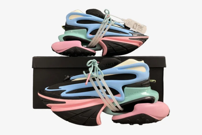 Balmain Unicorn Low Top Neoprene & Leather Blue Pink Green - Image 7