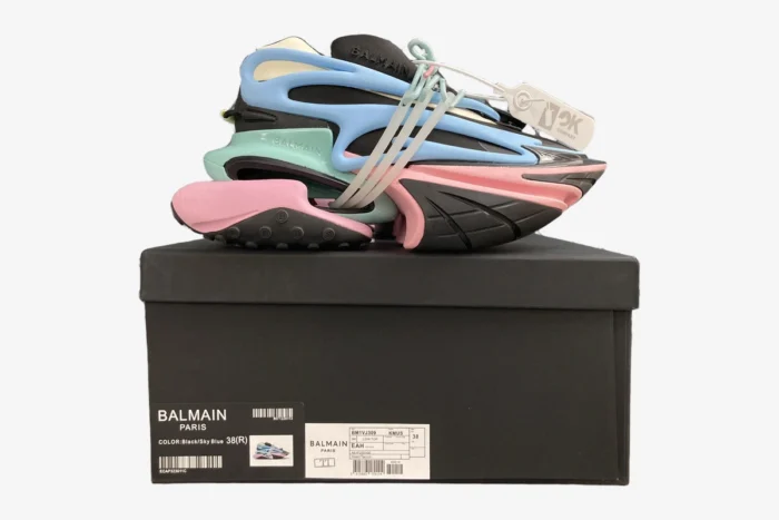 Balmain Unicorn Low Top Neoprene & Leather Blue Pink Green - Image 8