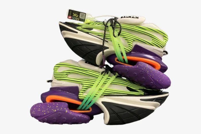 Balmain Unicorn Low Top Neoprene & Leather Purple Green - Image 7