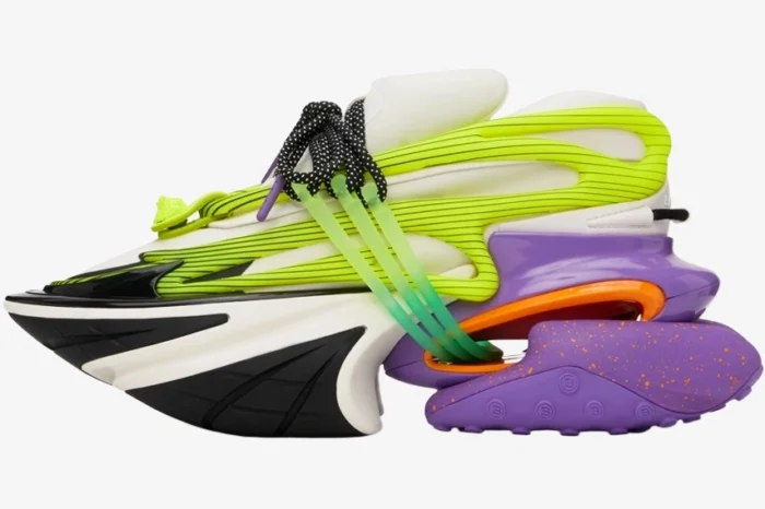 Balmain Unicorn Low Top Neoprene & Leather Purple Green - Image 3