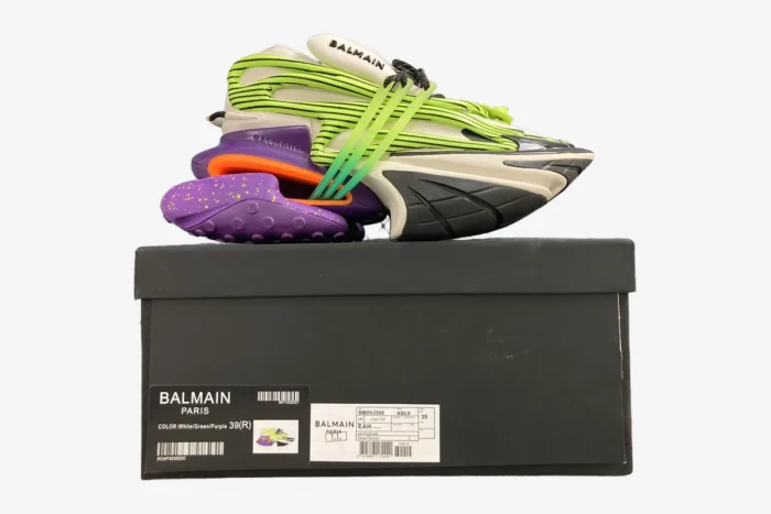 Balmain Unicorn Low Top Neoprene & Leather Purple Green - Image 6