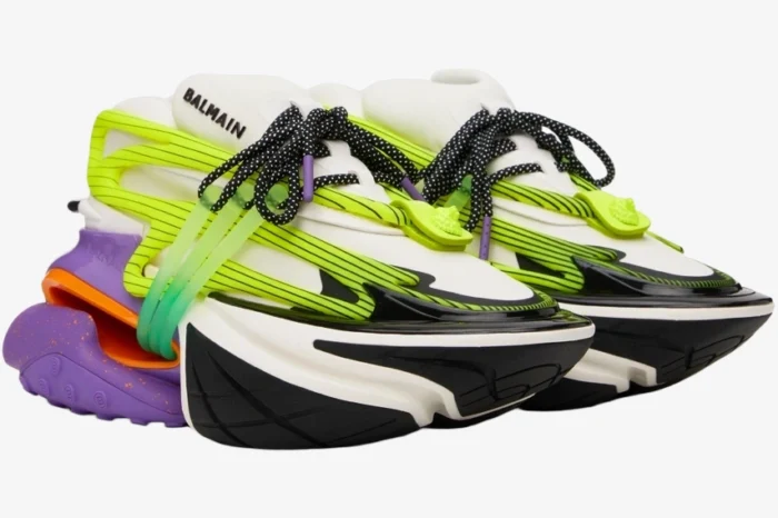 Balmain Unicorn Low Top Neoprene & Leather Purple Green - Image 2