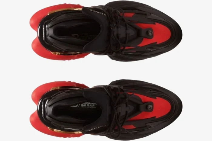 Balmain Unicorn Low Top Neoprene & Leather Black Red - Image 5