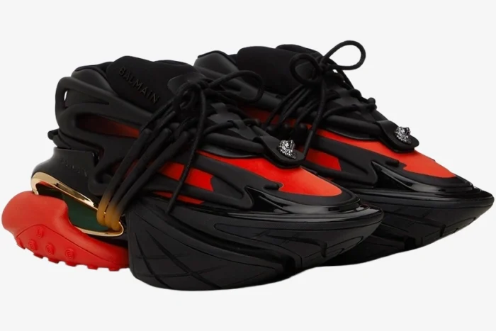 Balmain Unicorn Low Top Neoprene & Leather Black Red - Image 2