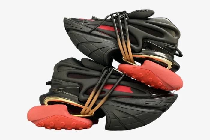 Balmain Unicorn Low Top Neoprene & Leather Black Red - Image 6