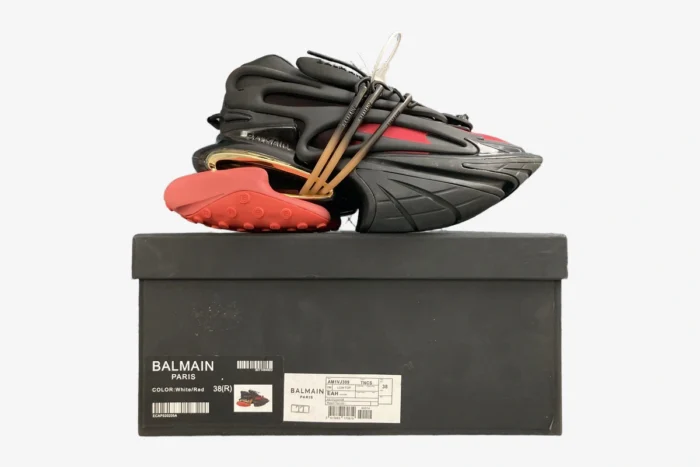 Balmain Unicorn Low Top Neoprene & Leather Black Red - Image 7