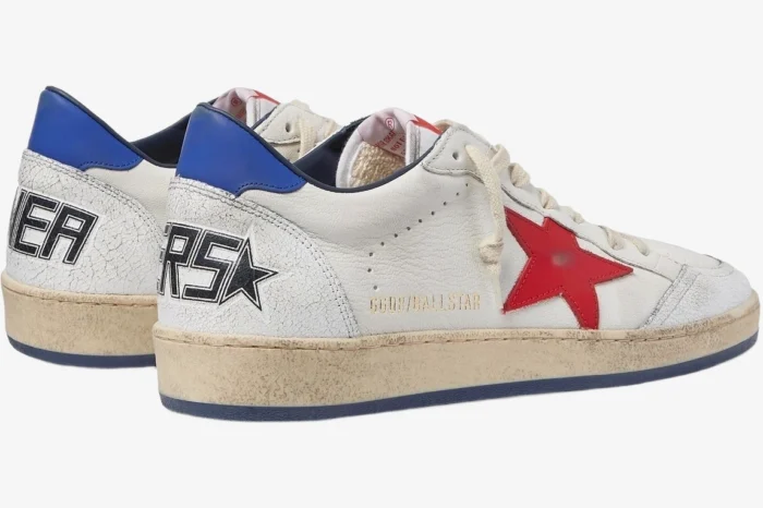 Golden Goose BallStar Distressed Leather White Blue Red - Image 3