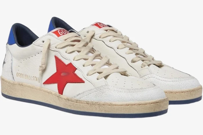 Golden Goose BallStar Distressed Leather White Blue Red - Image 6