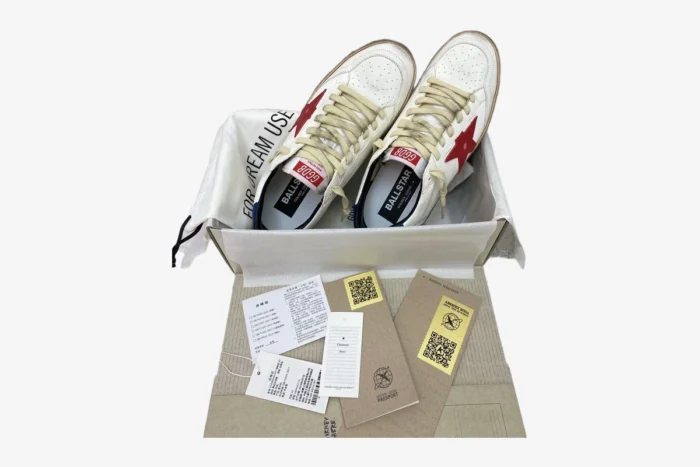 Golden Goose BallStar Distressed Leather White Blue Red - Image 9