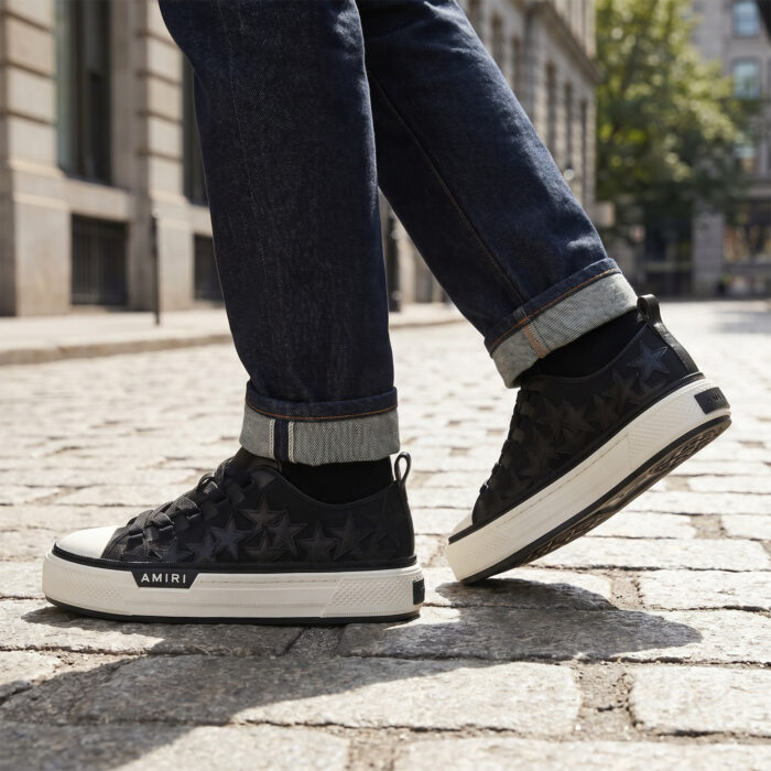 Amiri Stars Court Black Leather Star Patch Sneakers [Lifestyle AI]