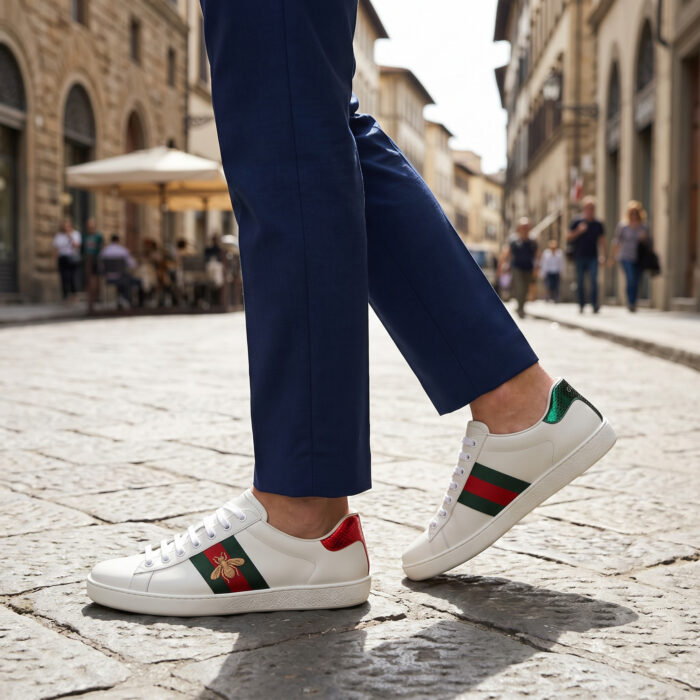 Gucci Ace Bee Embroidered White Leather Sneakers [Lifestyle AI]