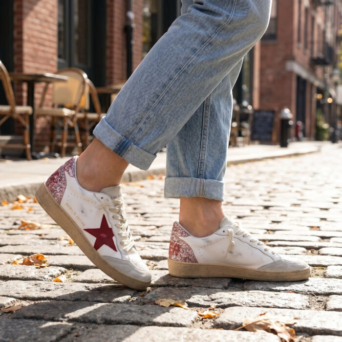 Golden Goose Ballstar Pink Glitter Star Red Distressed Leather [Lifestyle AI]