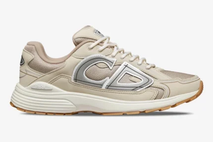 Dior B30 sneaker in beige cream technical mesh, side profile view. - SKU 3SN279ZMA_H161