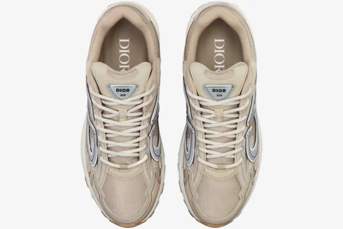 Top-down view of Dior B30 sneakers in beige cream technical mesh with cream laces. - SKU 3SN279ZMA_H161