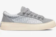 Side profile of Dior B33 sneaker in gray oblique jacquard and gray suede with chunky cream sole. - SKU 3SN297ZUM_H860