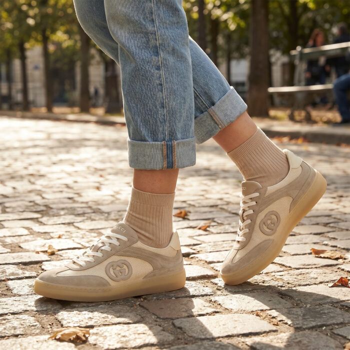 Gucci Interlocking G Sneaker in Oatmeal Suede and Mesh [Lifestyle AI]