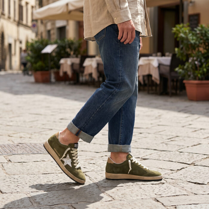Golden Goose Ball Star Distressed Suede Sneakers Olive [Lifestyle AI]