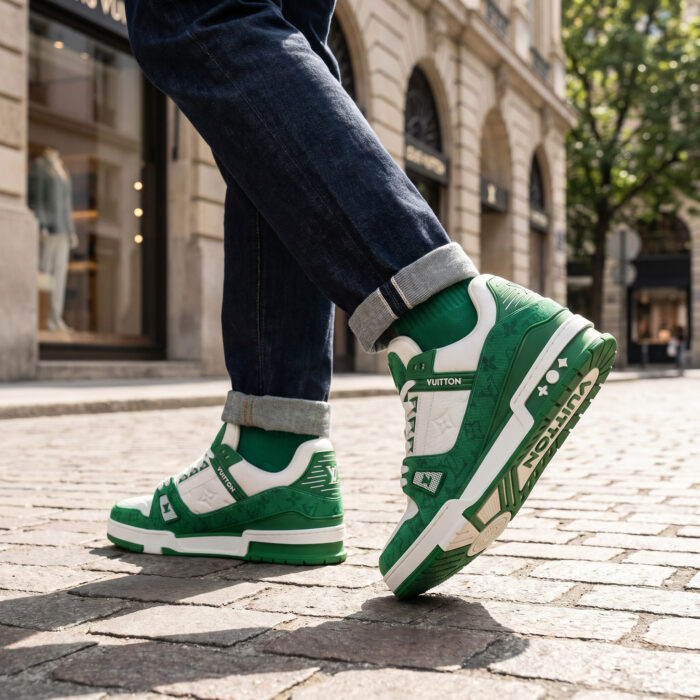 Louis Vuitton Trainer Green Monogram Denim White [Lifestyle AI]