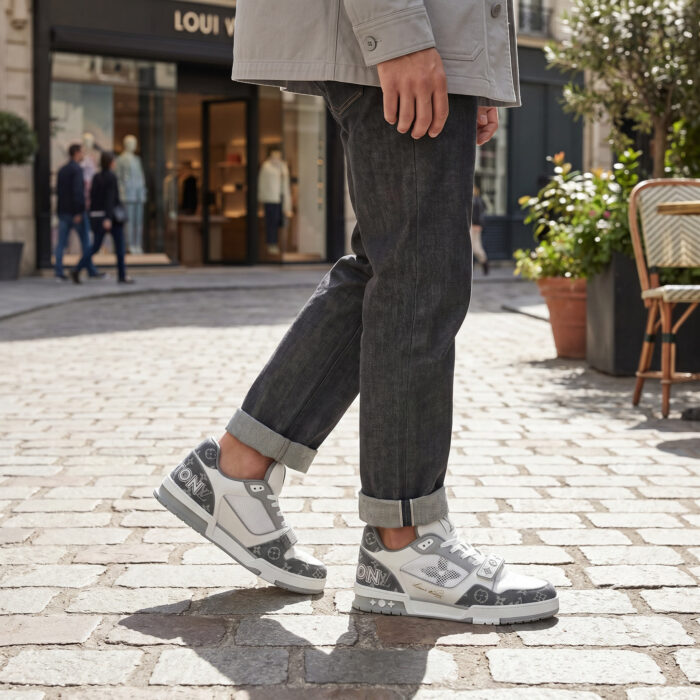 Louis Vuitton Trainer Velcro Strap Grey Monogram Denim [Lifestyle AI]