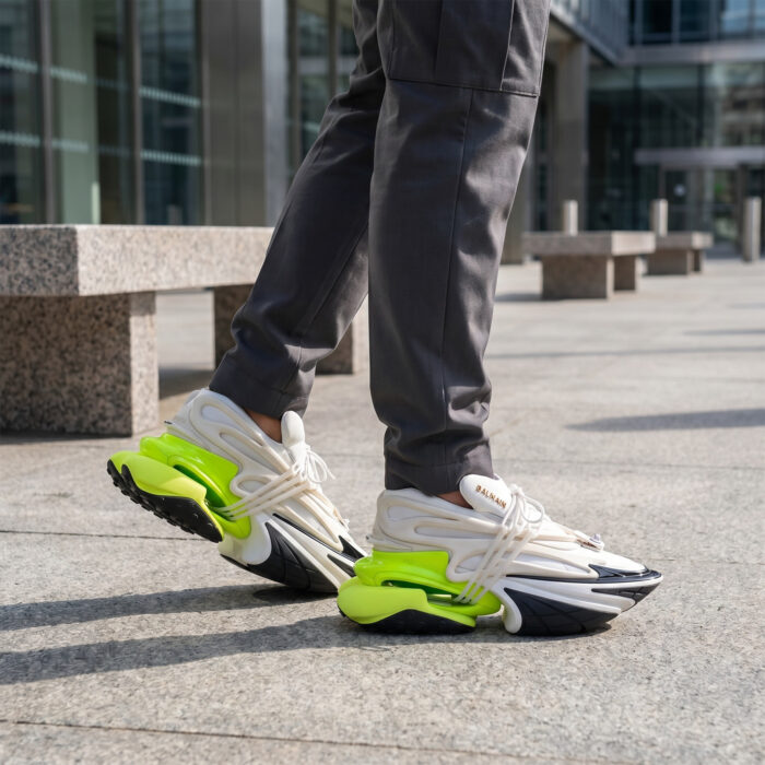 Balmain Unicorn Low Top Sneakers in White and Neon Yellow [Lifestyle AI]