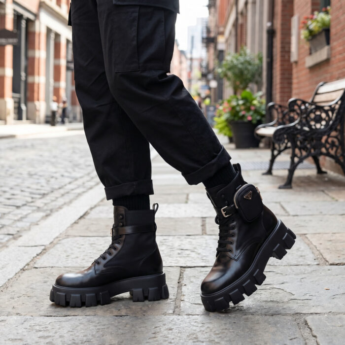 Prada Monolith Leather Boots with Detachable Bag Detail [Lifestyle AI]