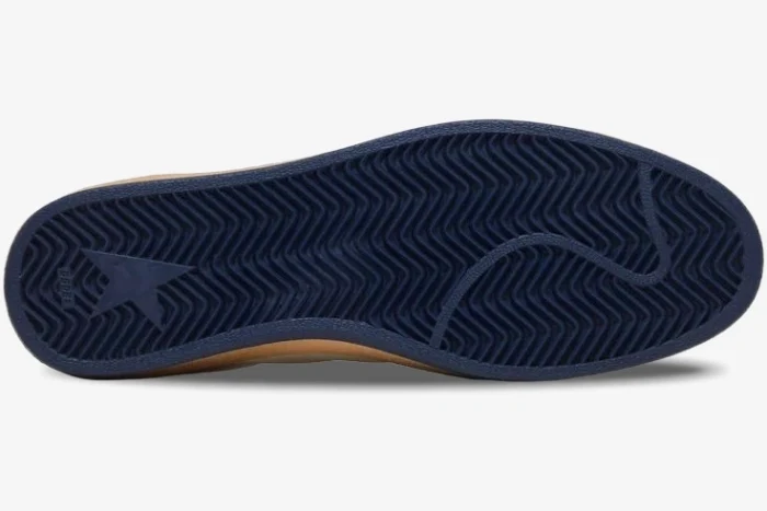 Bottom view of Golden Goose Ball Star sneakers showing the dark blue herringbone patterned rubber outsole. - SKU GMF00117-F002198-10327