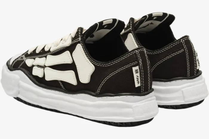 Maison Mihara Yasuhiro Hank x Amiri Bones black and white sneakers, rear side view showing skeleton design. - SKU AMFOSR1076-001