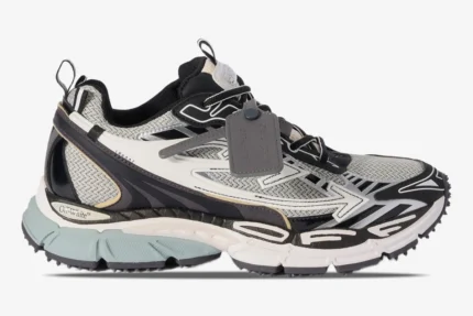 Off-White Be Right Back sneakers in black, white, and grey, shown from a side profile view. - SKU OMIA295C99FAB0010510