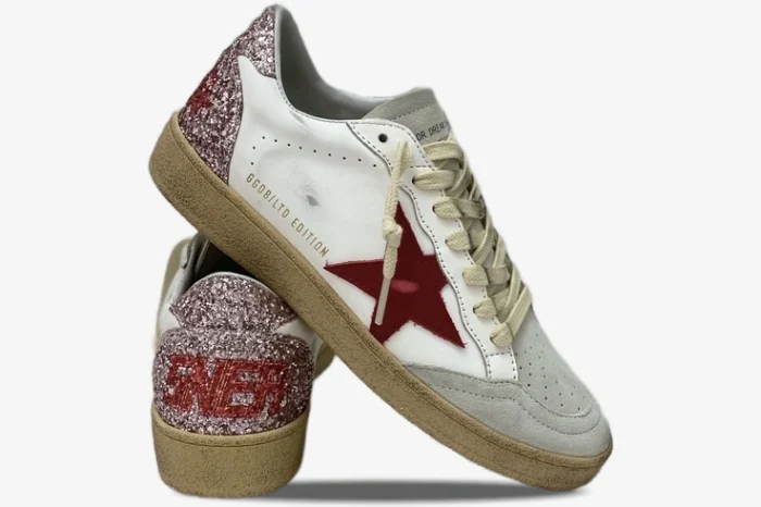 Golden Goose Ballstar Pink Glitter Star Red Distressed Leather - Image 3