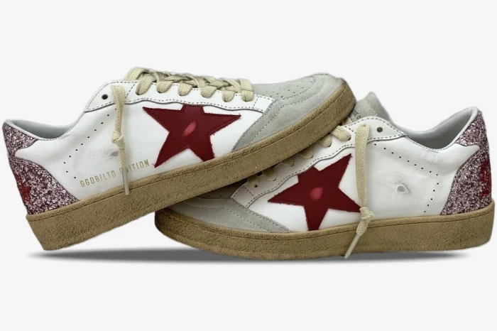 Golden Goose Ballstar Pink Glitter Star Red Distressed Leather - Image 4